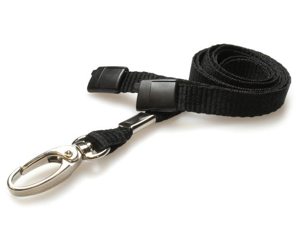 10mm Plain Black Lanyards with Metal Lobster Clip (Pack of 100)