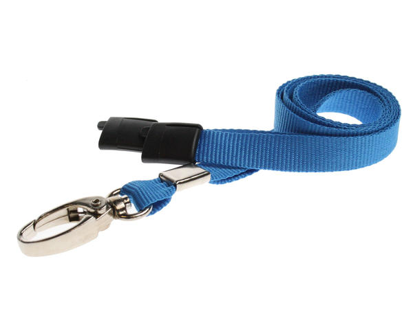 10mm Light Blue Lanyards with Breakaway and Metal Lobster Clip - Pack of 100