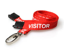 Load image into Gallery viewer, 15mm Red Visitor Lanyards with Breakaway and Metal Lobster Clip - Pack of 100