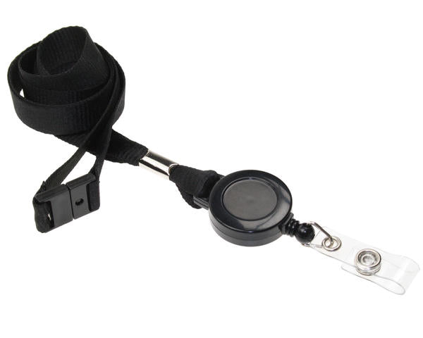 15mm Plain Black Lanyards with Card Reels (Pack of 50)