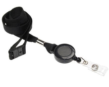Load image into Gallery viewer, 15mm Plain Black Lanyards with Card Reels (Pack of 50)
